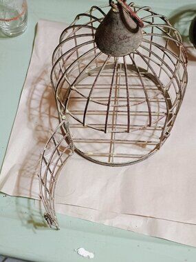 Vintage small hanging bird cage with locking mechanism